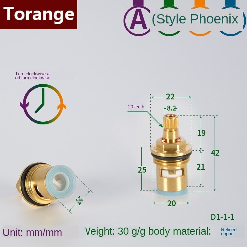 Faucet copper valve core and cold water fast opening triangle valve switch ceramic valve core copper head repair parts: Section A reverse