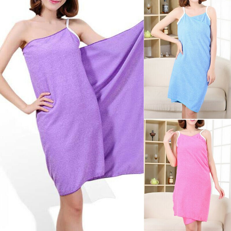 Bærbart bad mikrofiber håndklæde kappe hurtigtørrende kvinder badekåbe spa wrap kjole nederdel