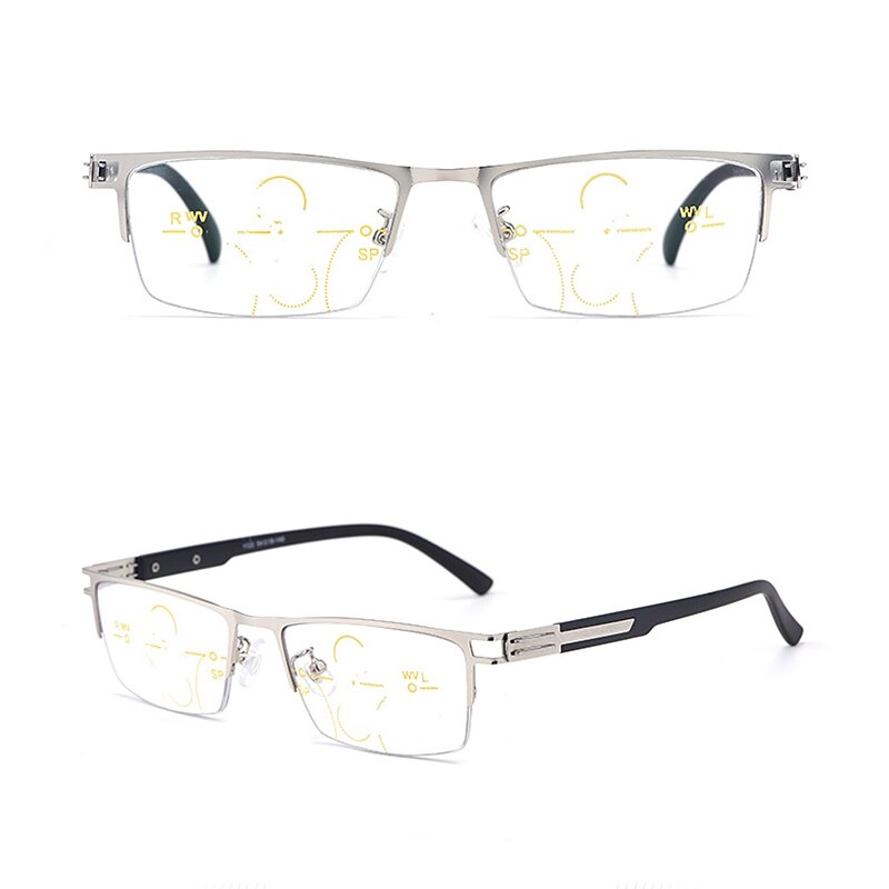 Men Half Frame Anti Blue Light Progressive Glasses Smart Zoom Hyperopia Reading Glasses Far And Near Dual-Use Glasses 1122: Silver  No Lens
