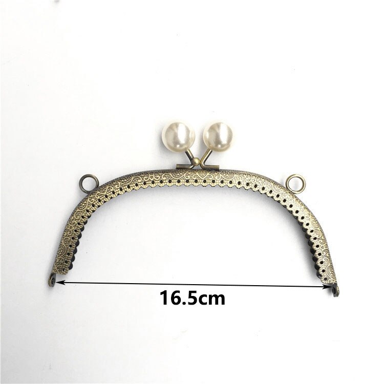 2pcs 8.5-20.5cm Semicircle Pearl Embossed Metal Purse Frame DIY Bag Handles Kiss Clasp Sewing Brackets Accessories for Handbags: 16.5cm