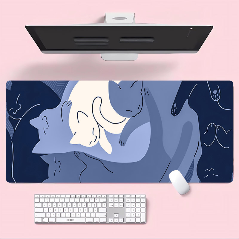 Grand tapis de souris chat rose Kawaii, tapis de souris de jeu mignon, accessoires de bureau antidérapants roses, très approprié aux joueurs et au bureau: 60x30 cm / COFFEE