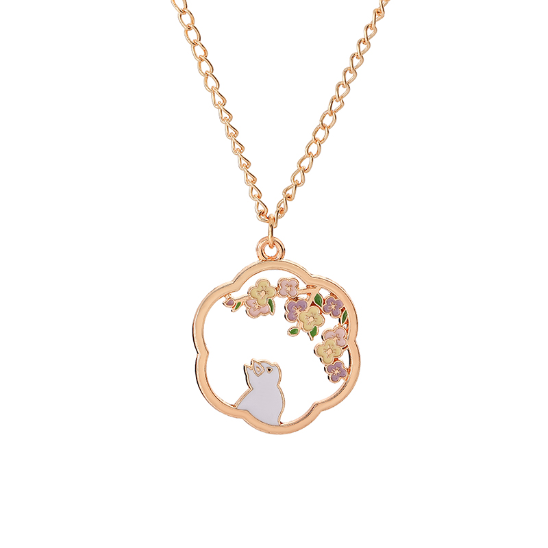 créative Sakura lapin chat collier mignon dessin animé guirlande pendentif dames bijoux accessoires colliers rose: Plaqué zinc noir