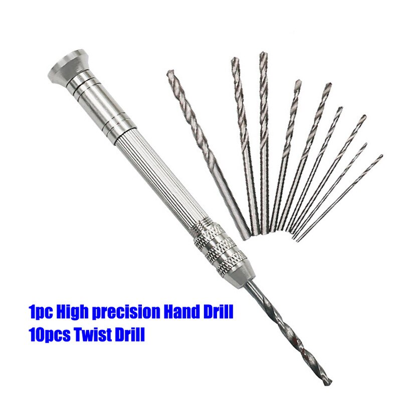 10 Pcs Twist Boor Hand Tool Handboor Mini Kleine Hand Grip Timmerman Chuck: Silver 11pcs