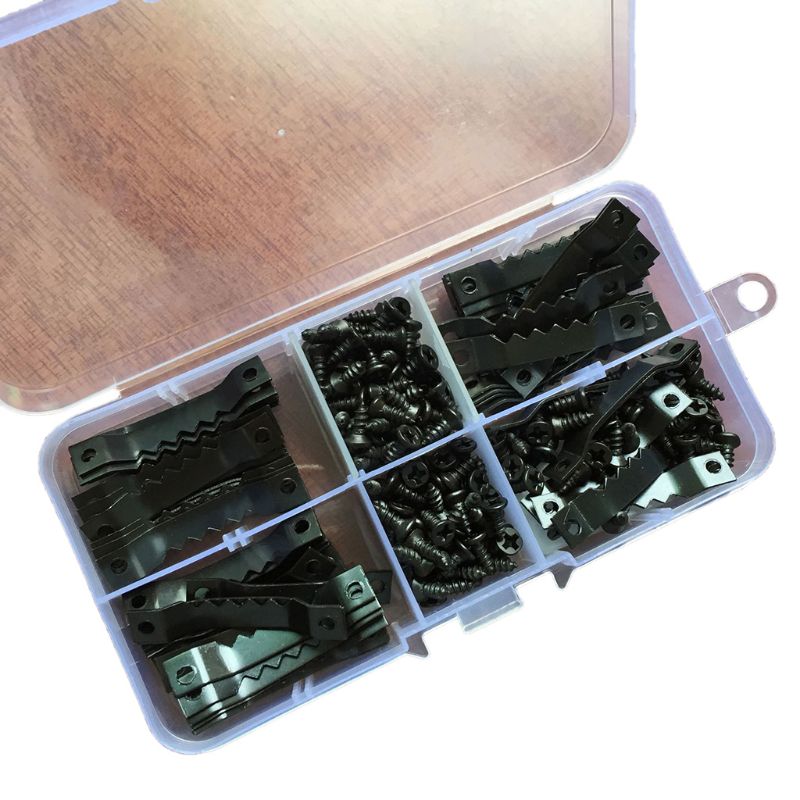 Ganchos para colgar cuadros de fotos con dientes de sierra de una cara, 100 Uds., accesorios para tornillos, 200 Uds.: -BK