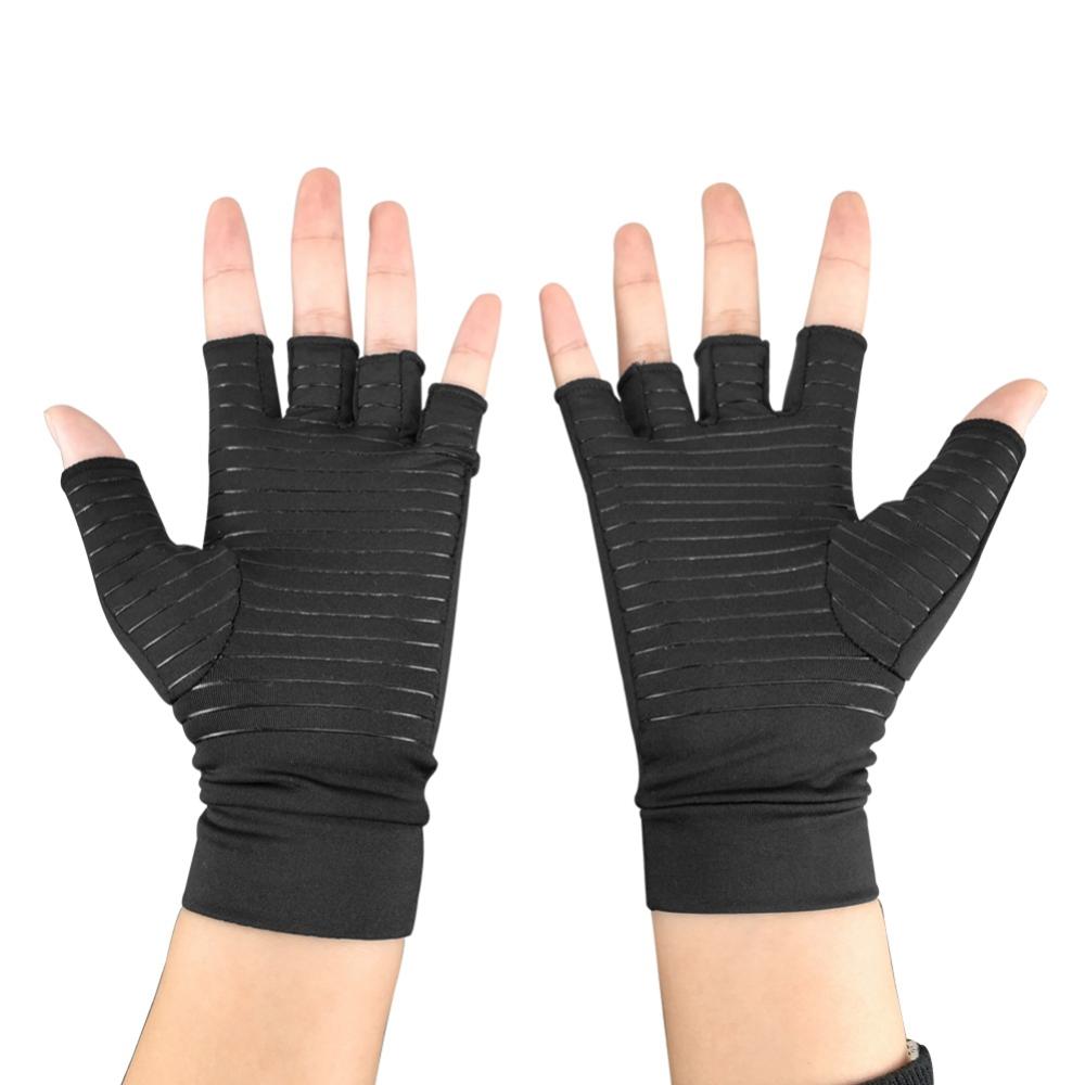 1 paar-Koper beklede Compressie Polyester fiber + Spandex Handschoenen Sport Half Vinger Ademend Elastisch Herstel Hand