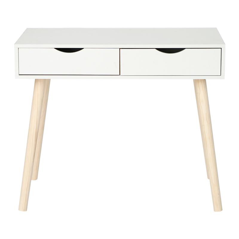 90*45*77CM White Simple Desk Double Drawer Desk Desk Dining Table Computer Desk Wooden Table Play Games Learn For Student HWC: Default Title