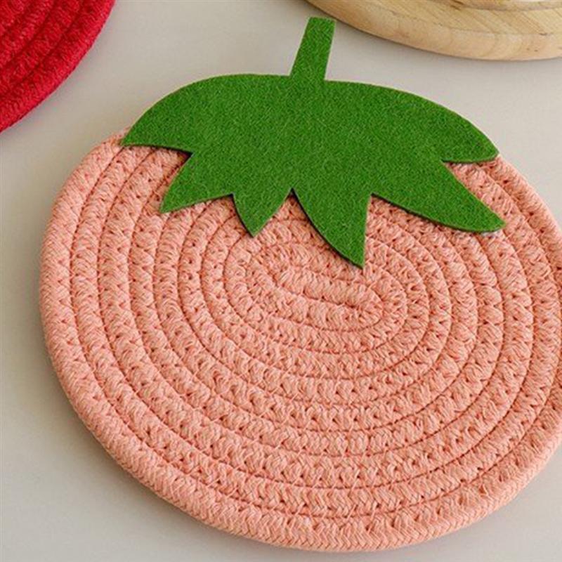 1pc Strawberry Shape Cup Bowl Mat Heat-resistant Place Mat Woven Cotton Coaster