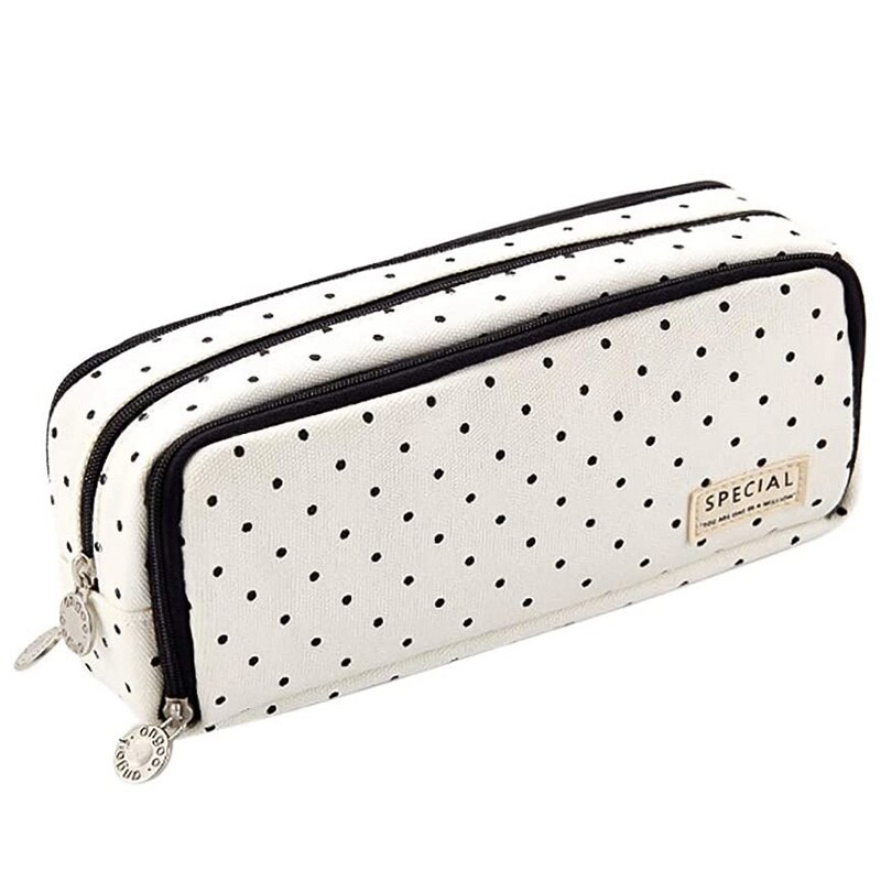 ANGOO Pencil Case Big Capacity Double Open Pencil Pouch 3 Compartments Canvas Makeup Cosmetic Pouch for School Office: Default Title