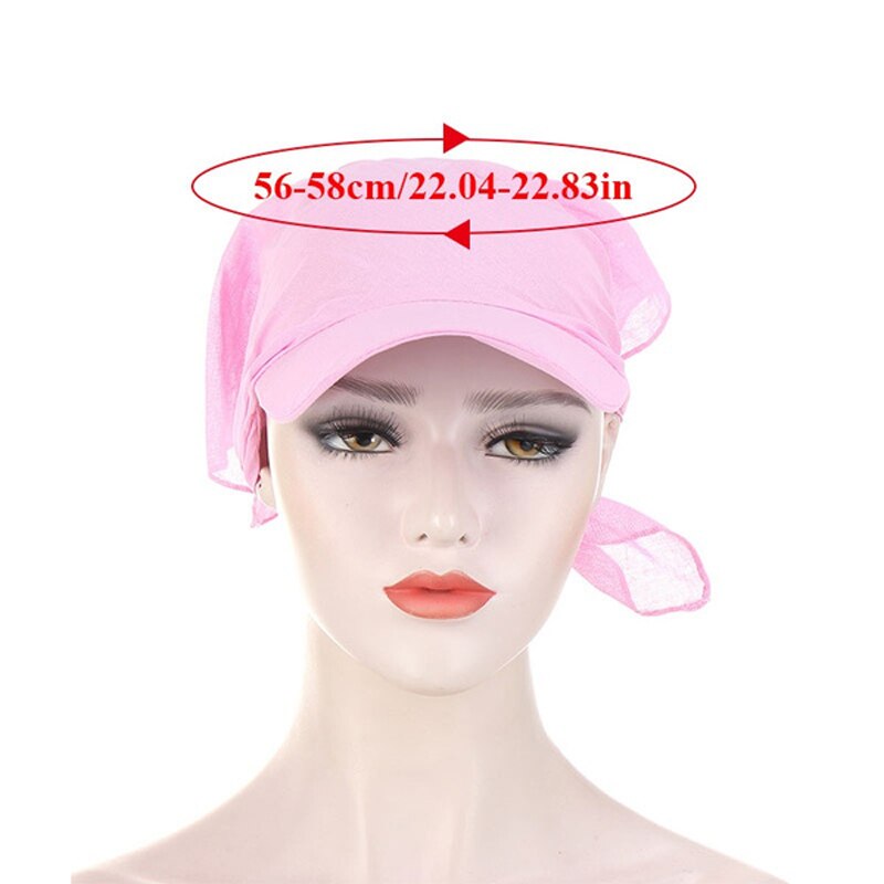 1PC Women Durag Brim Cap Sun Visor with Pre-Tied Turban Caps Head Scarf Hijab Pure Color Muslim Beach Vacation Outdoor