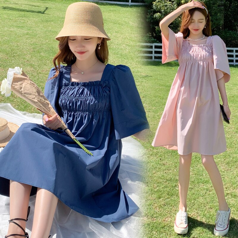 AUSELILY Zomerjurken met korte mouwen voor dames, empire-taille, maxi-jurken voor dames, lange zwierige zomerjurken met V-hals, overgooier voor op het strand met zakken, roze, XL