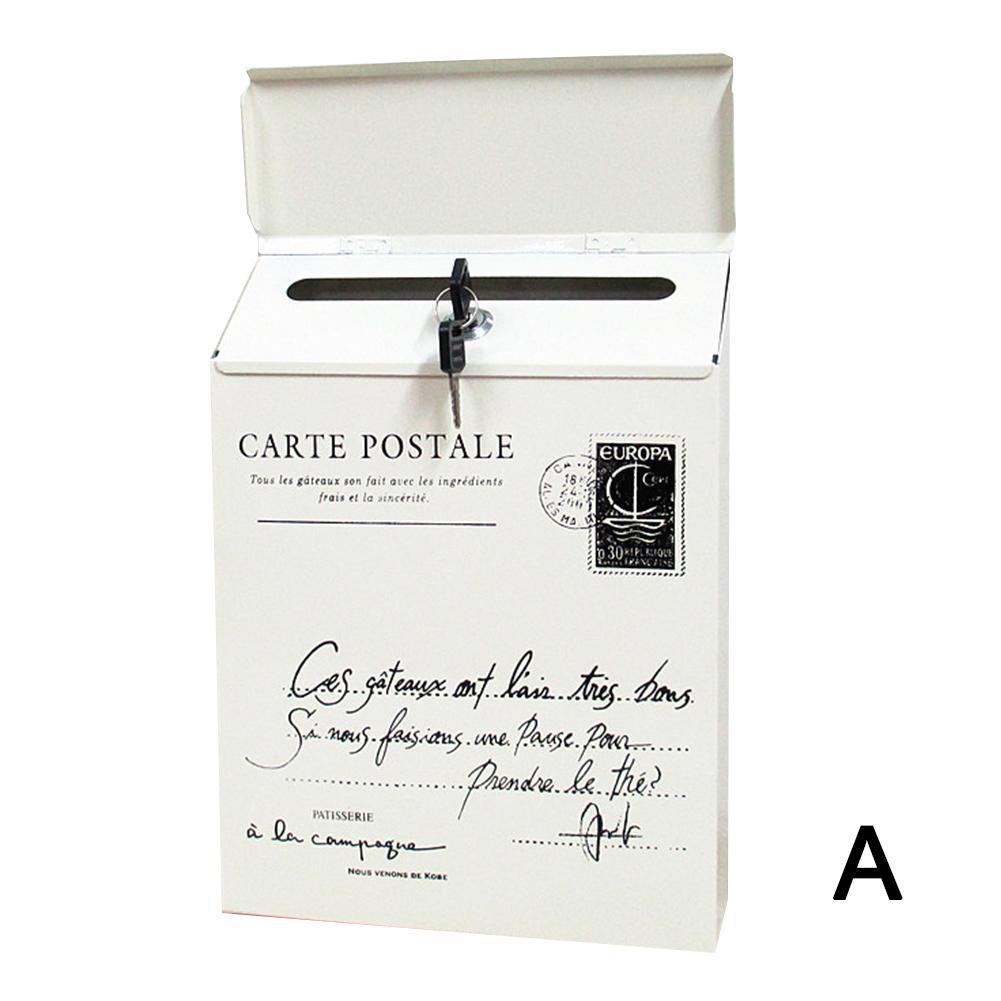 Iron Lock Letter Box Vintage Wall Mount Mailbox Mail Postal Letter Newspaper Box 30*23*6cm 5Colors: White