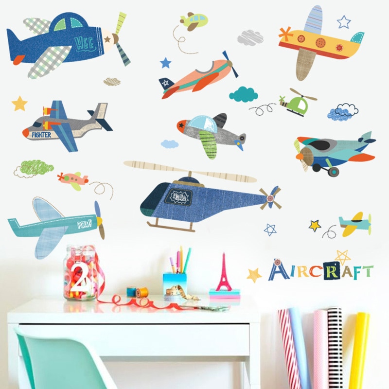 Cartoon Airplane Wall Sticker For Kids Rooms Children 's Room Wall Decals Mural DIY Baby Room Decor Kids Room Decoration