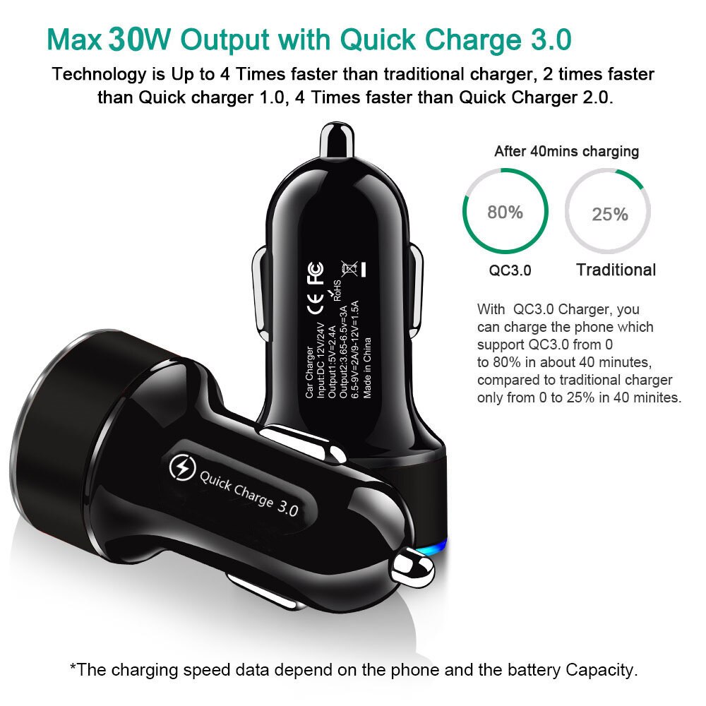 30W podwójne ładowarki samochodowe USB szybkie ładowanie 3.0 4.0 z wyświetlaczem doprowadziło robić Samsung uniwersalny telefon komórkowy aluminiowy adapter ładowarka samochodowa