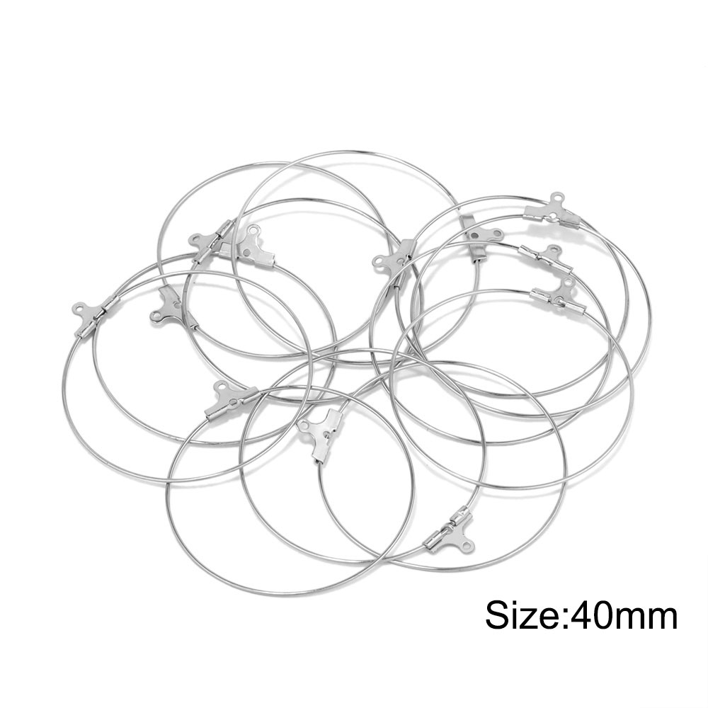 Pendientes de aro de acero inoxidable para mujer, aretes grandes de 20/25/30/35/40/45mm, Conector de ganchos de alambre para oreja, fabricación de joyas DIY, 20 piezas: Plata