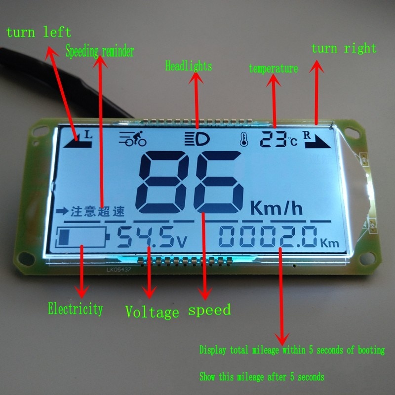 Lcd-display batteri bil elektrisk instrumentpanel universal 48 v 60 v 72 v 84v elmåler voltmeter