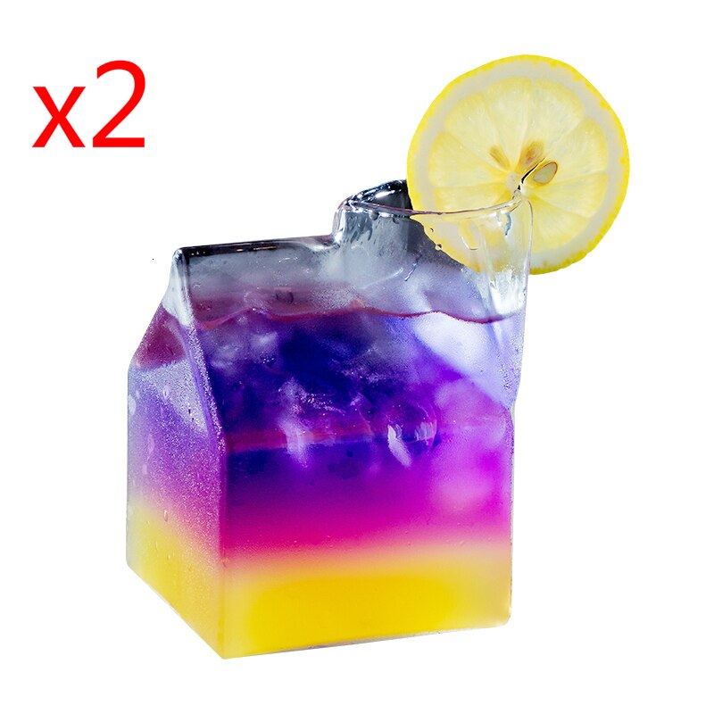Half Pint Creamer Cocktail Glass Quadrate Milk Carton Box Rum Fruit Juice Beverage Cold Drink Cup For Bar: 2 Piece Glass