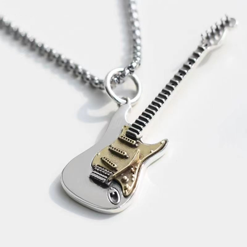 Collar con colgante de guitarra musical de acero inoxidable, accesorios de joyería para músico, hombres y mujeres, Punk, Hip Hop, Rock, instrumentos musicales