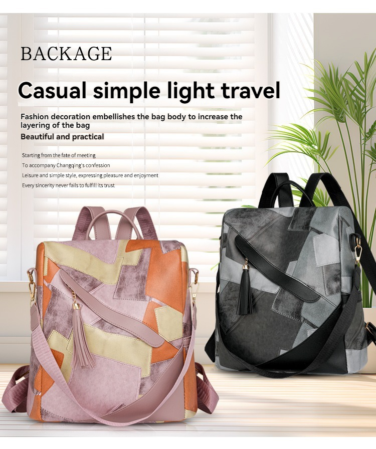 Backpack Ladies Large Capacity Soft PU Backpack Retro Casual Versatile School Bag Travel Bag