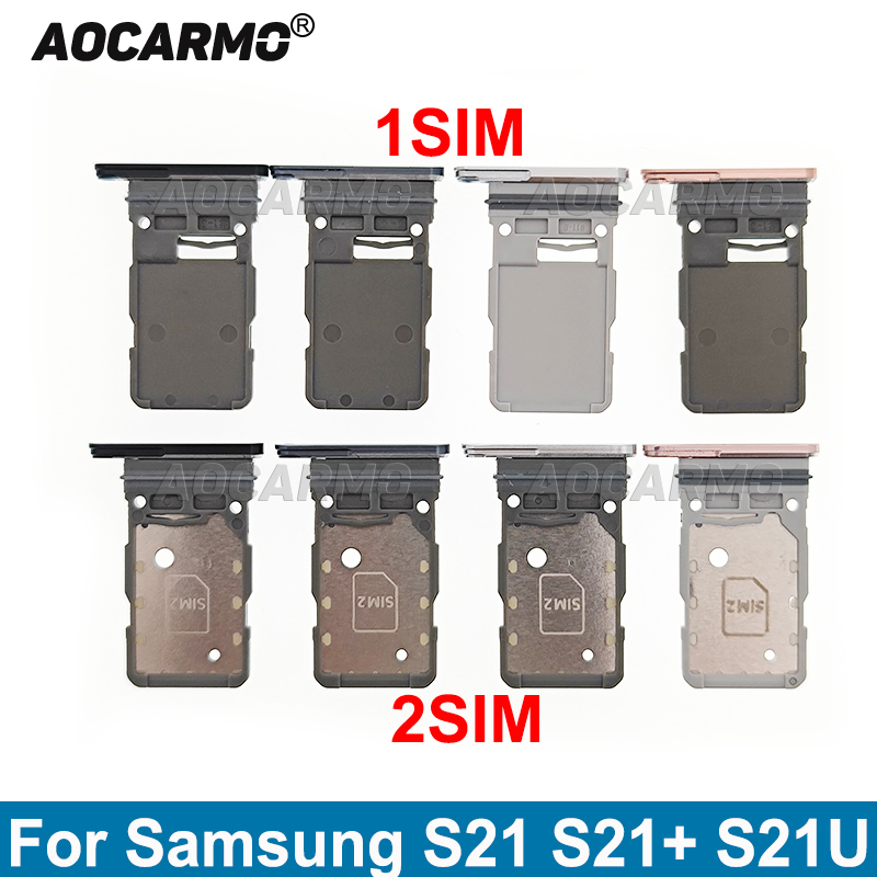 Aocarmo para samsung galaxy s21 ultra s21 + s21u s21 plus único &amp; duplo cartão sim bandeja slot para cartão titular peças de reposição