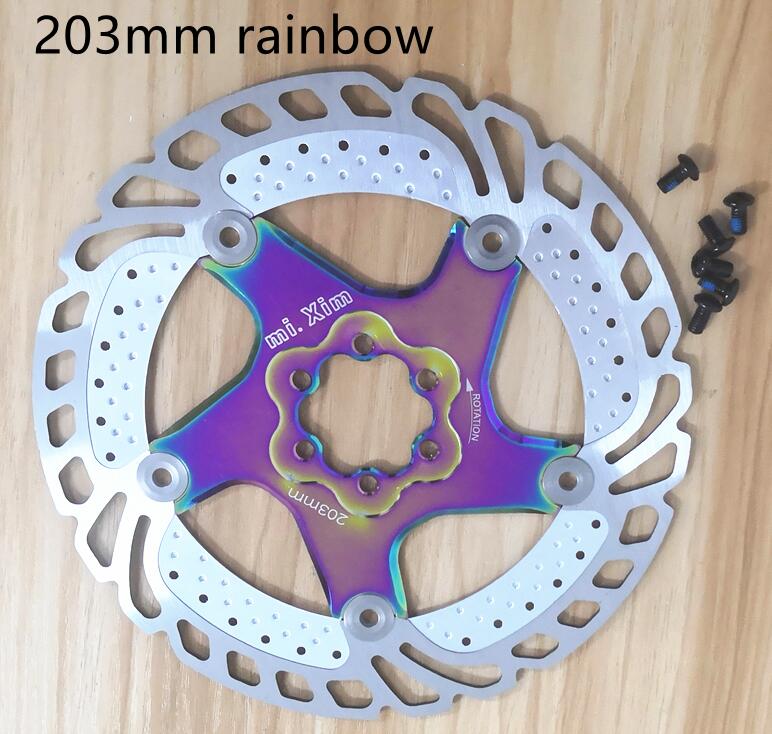 140mm/160mm/180mm/203mm dh mtb terrengsykkel kjøling bremserotorer nedover bakke flytende sykkelbrems seks spikerskive: Regnbue 203mm