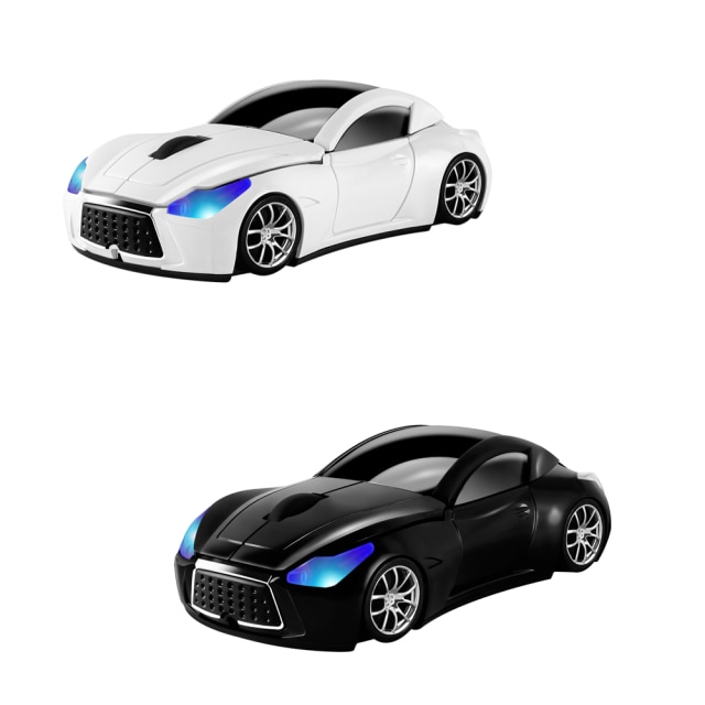 2.4Ghz Wireless Optical Mouse Sports Car Shaped Computer Mouse 1600DPI USB Ergonomic Gaming Mice 3D Mini PC Mause For Gamer Kids: balck and white
