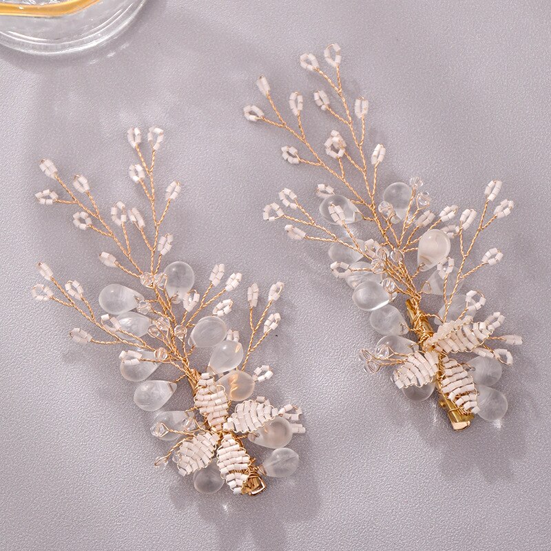 FORSEVEN Bridal Jewelry Set Shiny Crystal Hair Clip and Earring Flower Headdress Hair Clip Earring Set Wedding Jewelry Set