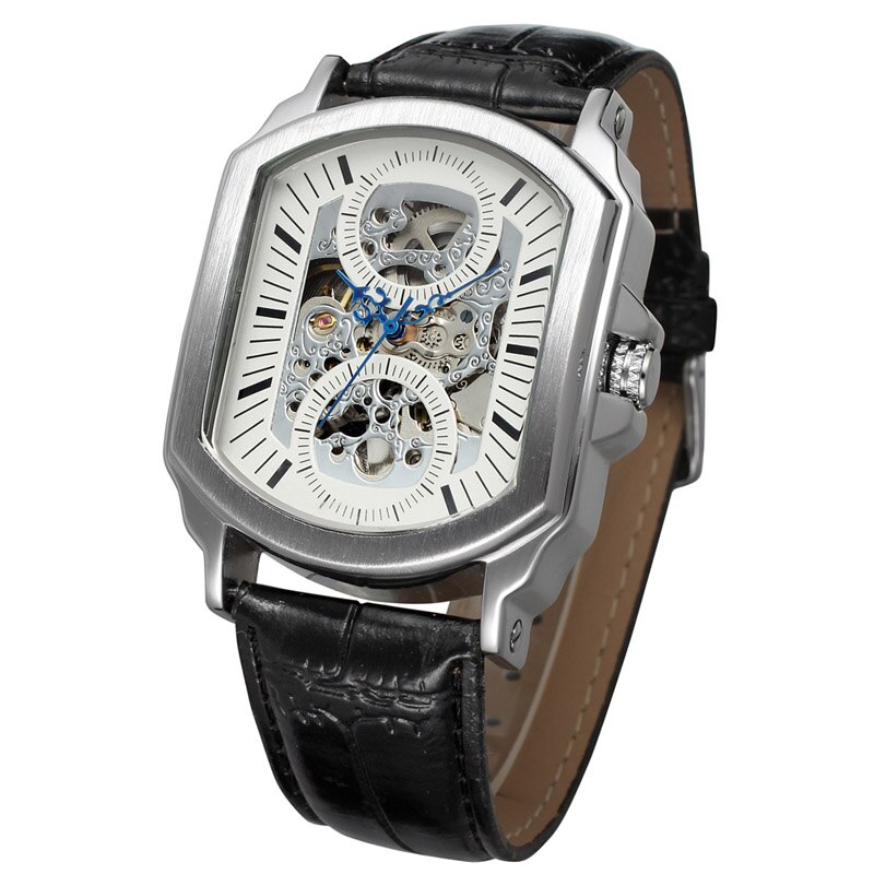 Mgorkina Rvs Waterdichte Heren Skeleton Horloges Top Luxe Transparante Mechanische Sport Mannelijke Horloges: black silver white