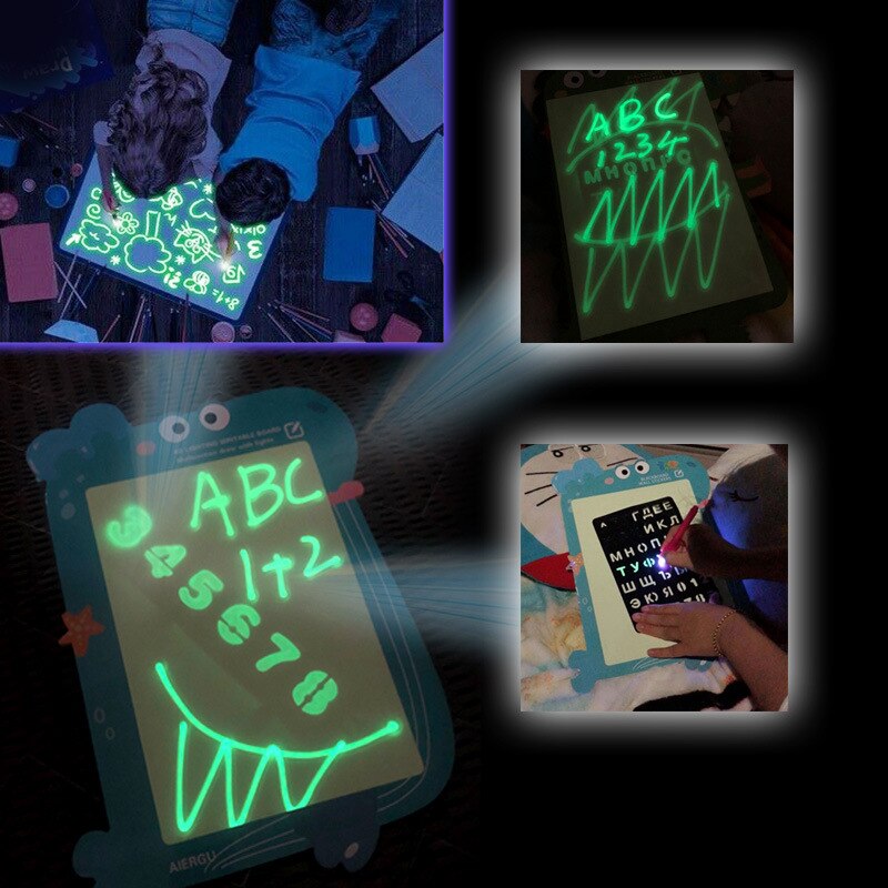 Writing Magic Drawing Board Set Educational Led Tablet Night Light Children Funny Toys Kids Russian Language Noctilucent