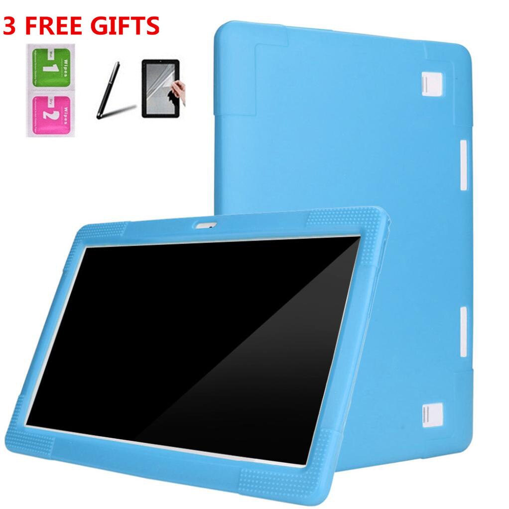 Siliconen Cover Case Voor 10 10.1 Inch Android Tablet Pc + Potloden + Film Tablet Cover Universal Siliconen Bescherm Shell # LR3: Light blue 