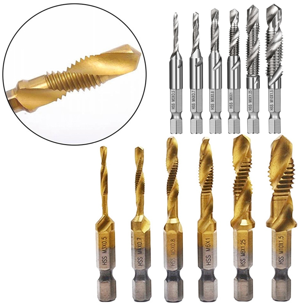 1pc Thread M3 M4 M5 M6 M8 M10 Screw Tap Drill Bits Hss Taps Countersink Deburr Metric High Speed Steel 1/4 IN Quick Change Hex
