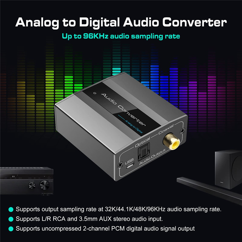 Analog-Digital-Audio-Wandler RCA zu Optisch mit optischem Kabel Audio Digital Toslink und Koaxial-Audio-Adapter