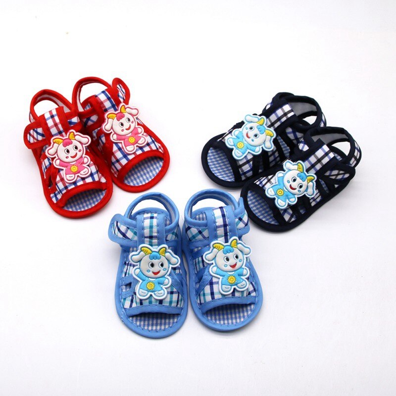 Baby sandalen cartoon dieren geruite baby katoenen sandalen casual schoenen zachte bodem baby peuter schoenen