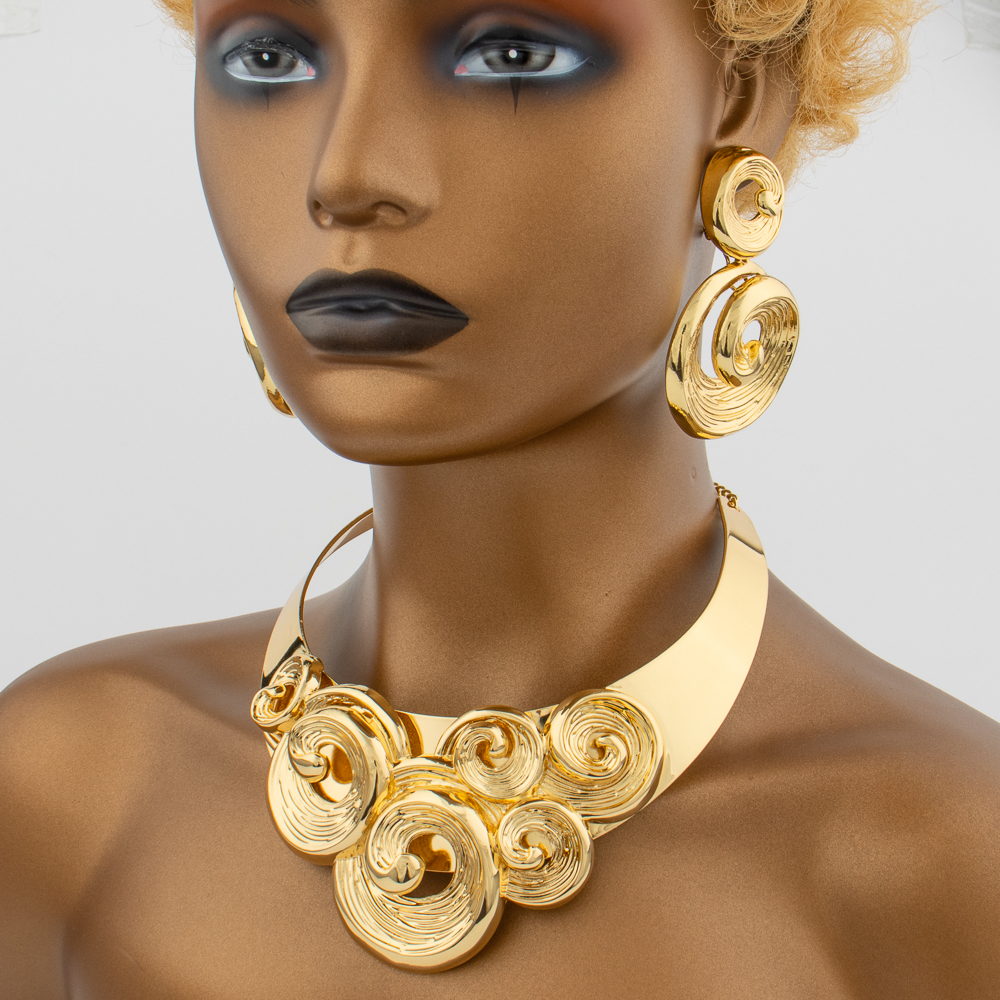 Dubai Big Sieraden Set Voor Vrouwen Bruiloft Bruid Ketting Brazili Vergulde Collor Oorbellen Armband Ring Voor Party