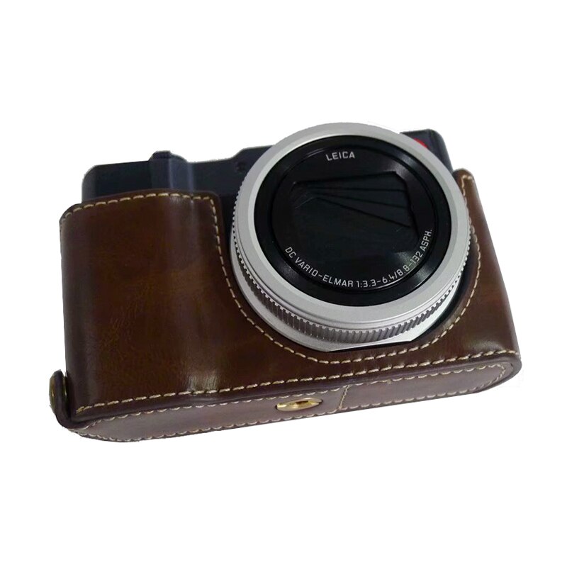 Étui en cuir pour appareil photo demi-corps pour panasonic TZ200 ZS220 housse portable avec ouverture de la batterie: Coffee