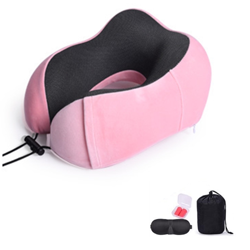 U-Shape Travel Pillow Soft Slow Rebound Neck Pillow Solid Neck Cervical Healthcare Pillow Bedding Travel Pillow Neck Massage: pink set