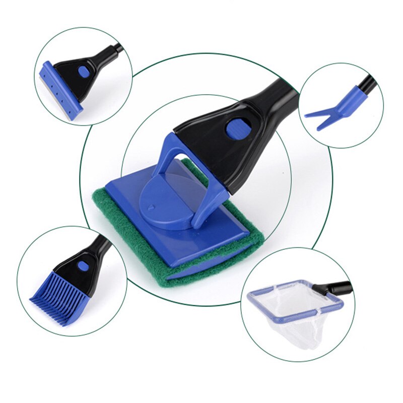 5 In 1 Aquarium Cleaning Tools Aquarium Glasreiniger Set Fish Net Grindhark Algen Schraper Vork Spons Aquarium accessoires