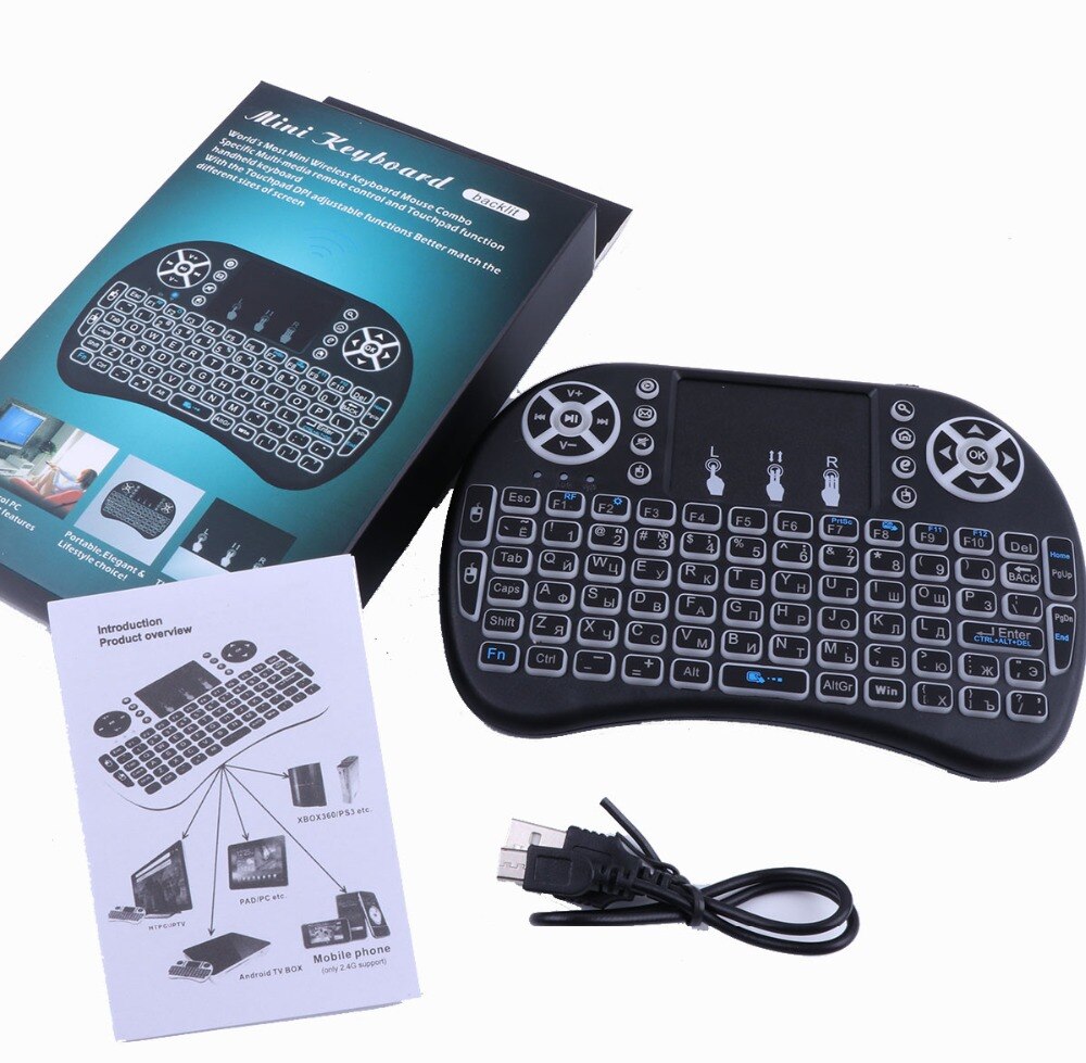 Mecool Luft maus Tastatur fernbedienung i8 hinterleuchtet Mini Englisch Touchpad Mini Drahtlose Tastaturen für Clever Android TV Kasten
