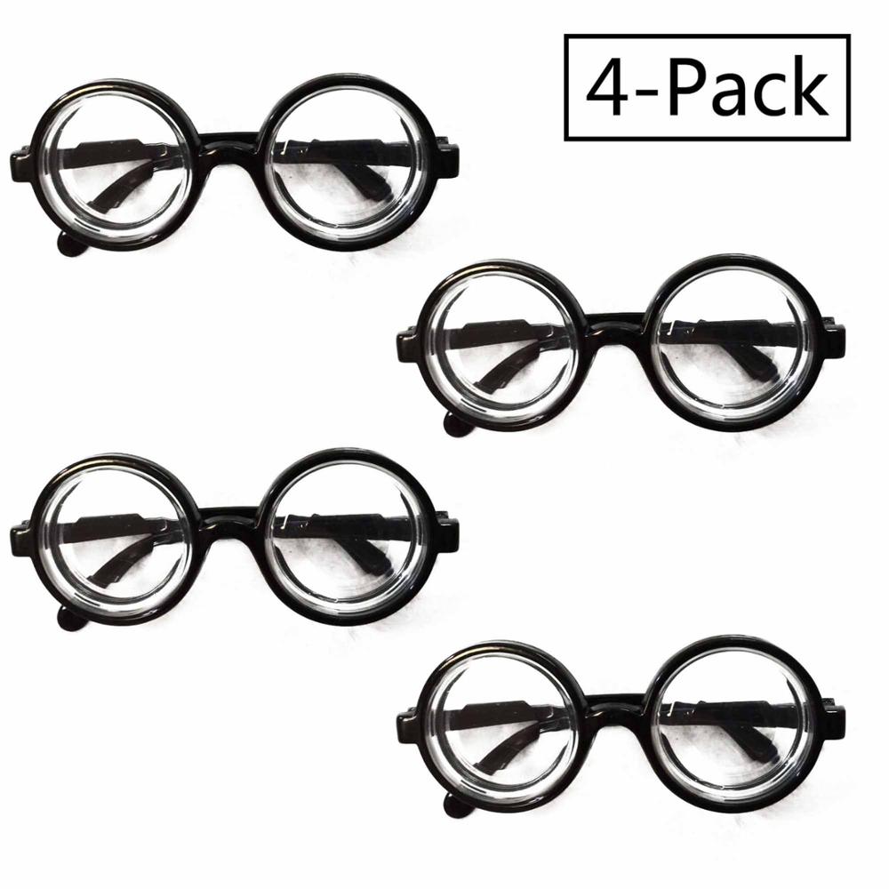 4 Pack Geek Nerd bouteille épaisse ronde lunettes pour fête circulaire savant fou Nerd lunettes Halloween Costume habiller accessoires: 4 Pack Glasses