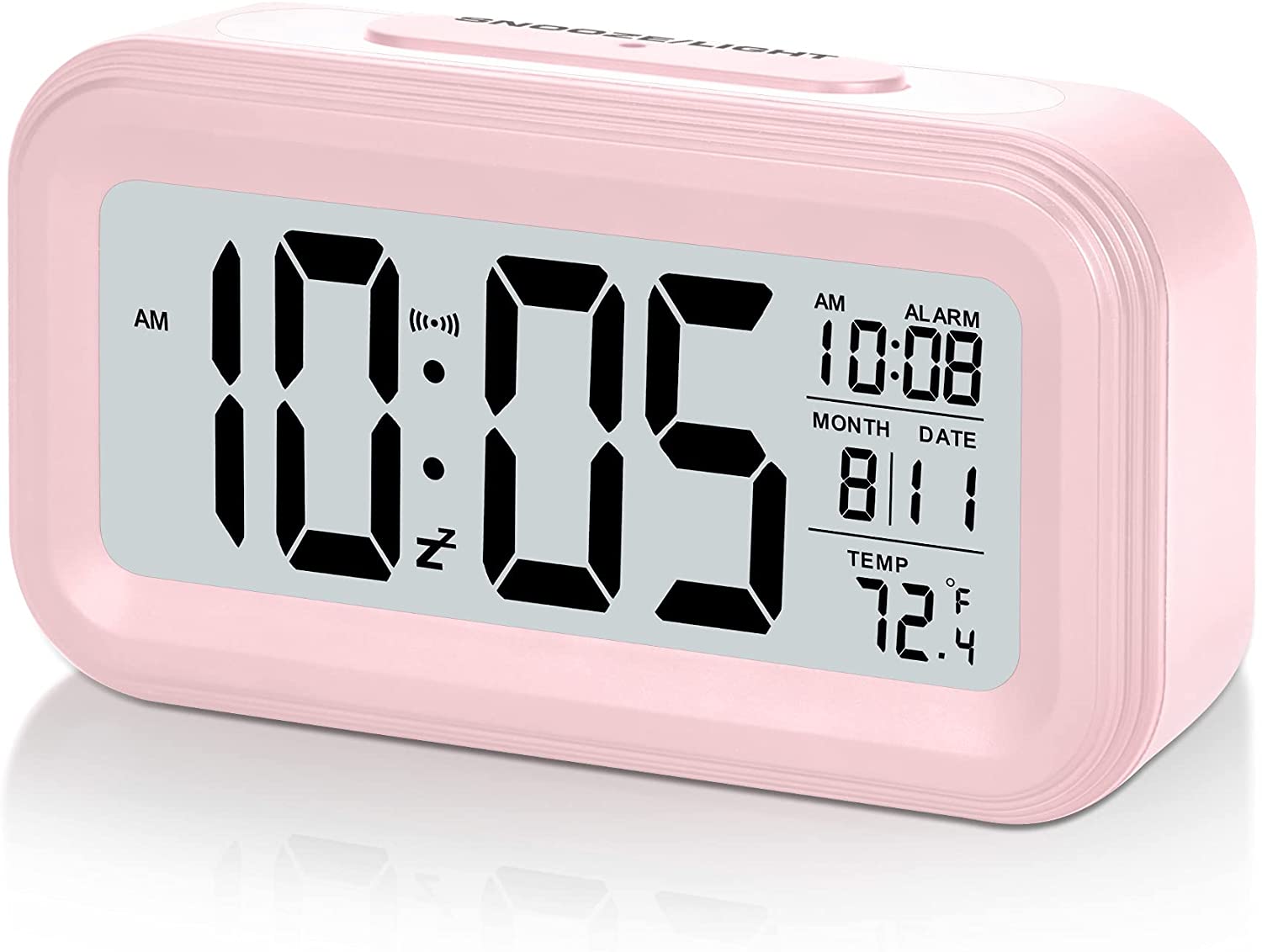 Ledet digitalt vækkeur baggrundslys snooze lydløs kalender desktop elektronisk bcaklight bordure desktop ur: Lyserød