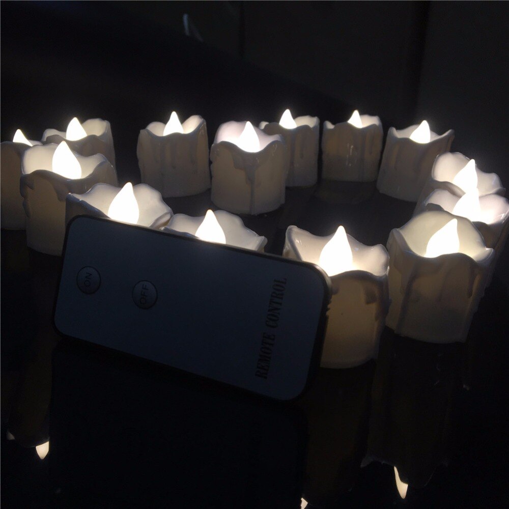 Pack of 12 Electronic Flameless Candle Remote control LED Candles Christmas Wedding Tealight Church Decoration Tear