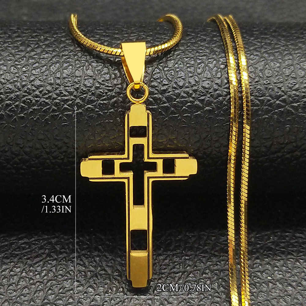 Cruz aço inoxidável gargantilha colar para homem cor de ouro masculino corrente colar jóias corrente corrente n1173s02: Ouro escuro