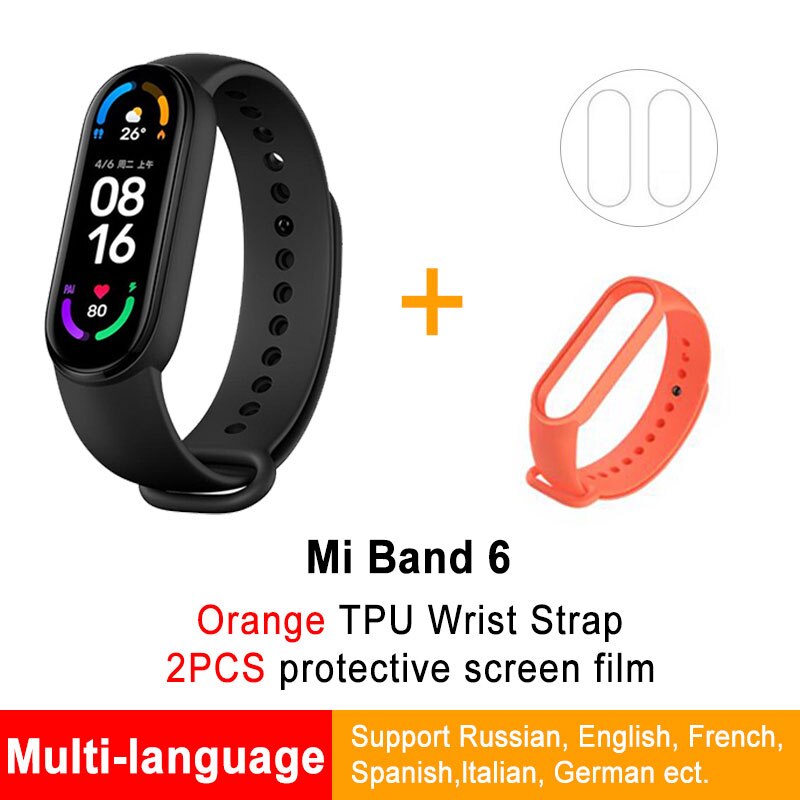 Global Version Xiaomi Mi Band 6 Smart optional Bracelet Color Blood Oxygen Fitness Traker Heart Rate Bluetooth Waterproof: GB 2Flims OG