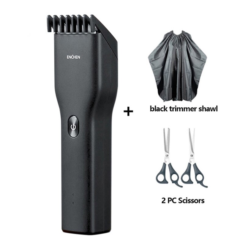 Xiaomi ENCHEN Hair Trimmer For Men Kids Cordless USB Rechargeable Electric Hair Clipper Hairs Cutter Machine With Scissors Shawl: XM-YP-048C