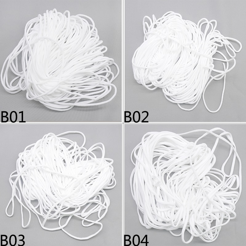 20m 2.5-4mm vita runda platt tunt elastiskt band rep gummiband snöre öronsnöre gör-det-själv sömnad hantverk öronhängande rep tillbehör