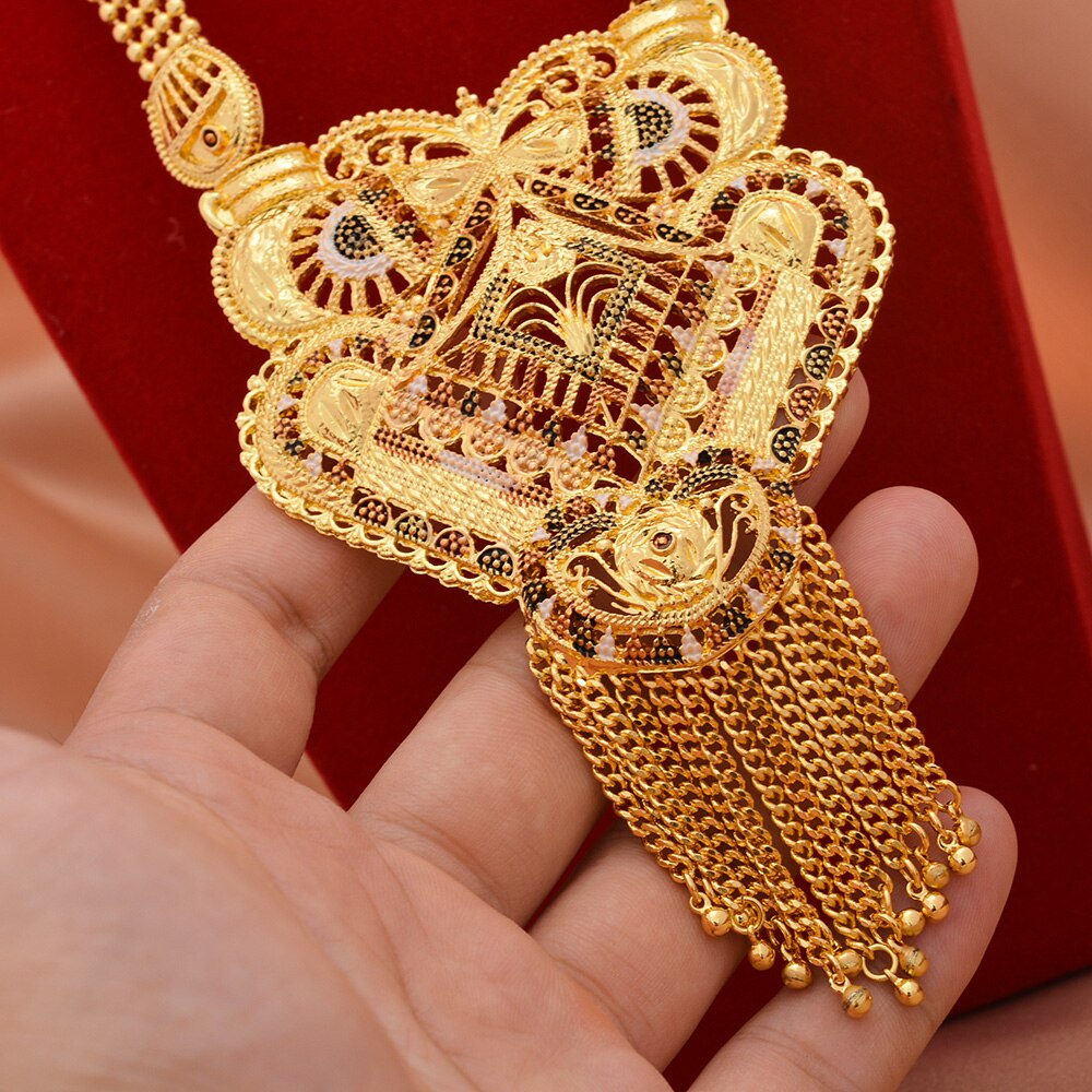 Luksus 24k dubai smykkesæt guldfarvet afrikansk bryllup brude armbånd halskæde øreringe ring smykkesæt til kvinder