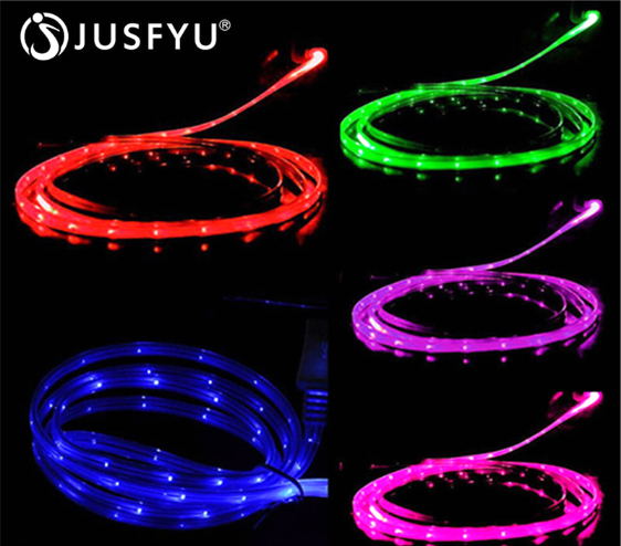 1M Lächeln Wachsen LED Mikro USB Kabel Licht Nudel Wohnung Mikro Usb Ladegerät Kabel Für Samsung Für HTC Für iPhone11Profi 8 7 X XR Android