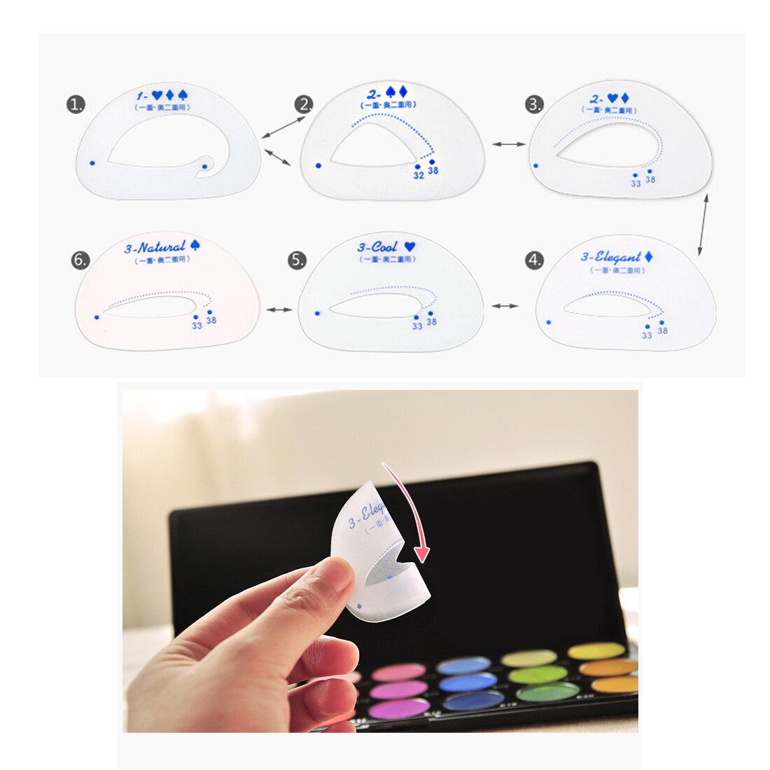 DIY Beauty Tool Eyes Makeup Template Card Easy Quick Make Up Shaping Guide Eyeshadow Stencil 6pcs/set Cosmetic Groom Steps Model