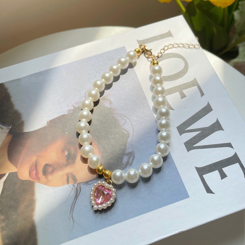 TONG luxe perle collier pour animaux de compagnie chat chien collier amour pendentif fournitures pour animaux de compagnie amour cristal collier chaton collier chat collier: XXL / WHITE