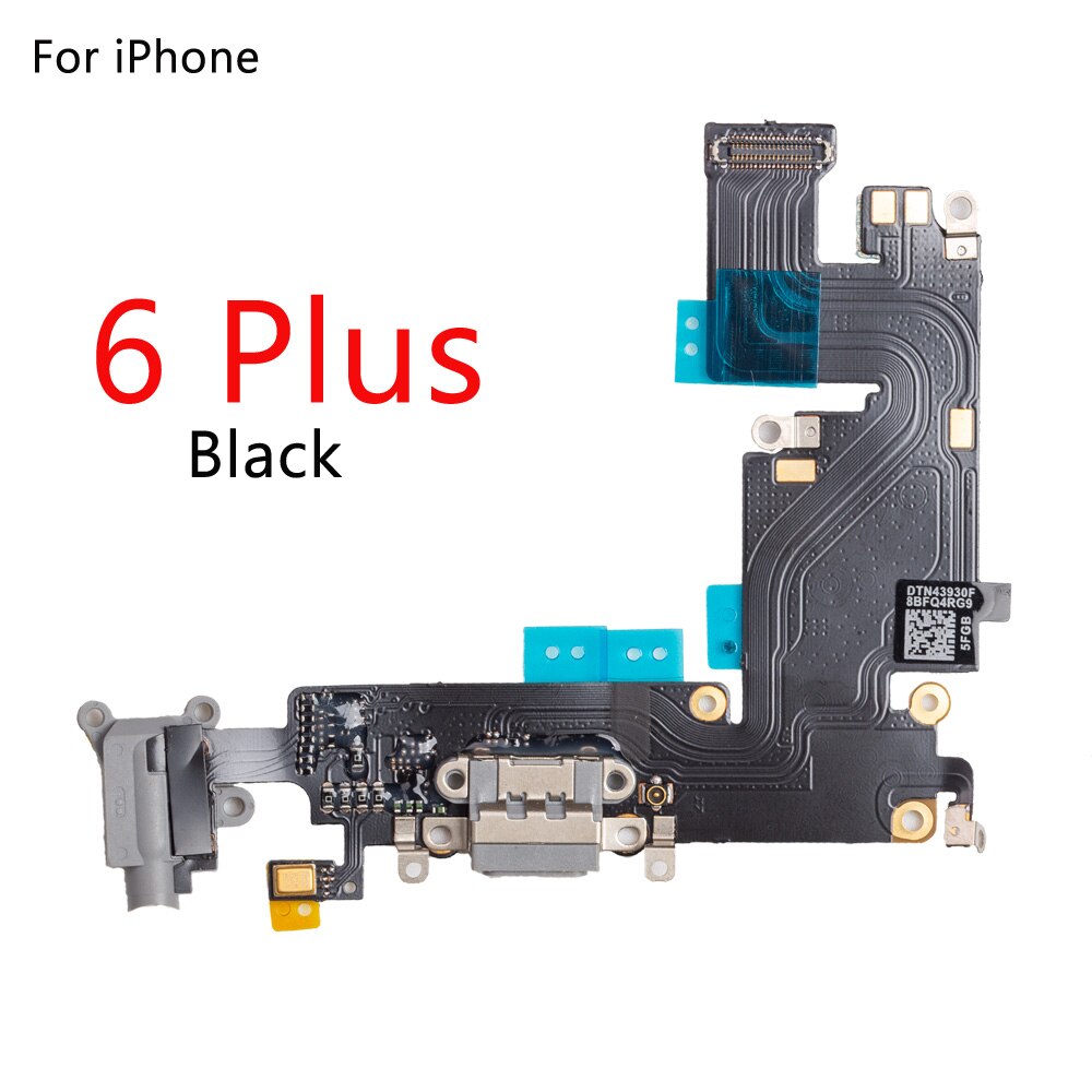 Iphonelle 6g 6 6s plus 5g 5c 5s se latausportti telakointiliitin kuulokkeiden ääniliitäntä+ mikrofonin joustokaapelin vaihto: 6 plus musta