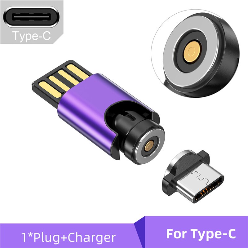 USLION 540 Rotation Mini USB Converter Magnetic Charger For iPhone 11 13 Huawei Xiaomi Samsung Mobile Phone Universal Charging: For Type-C Purple